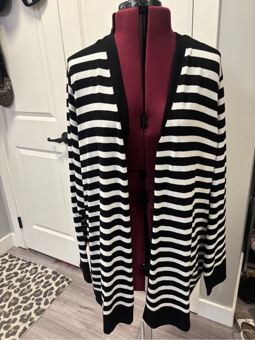 Lane Bryant Black and White Striped Open-Front Cardigan